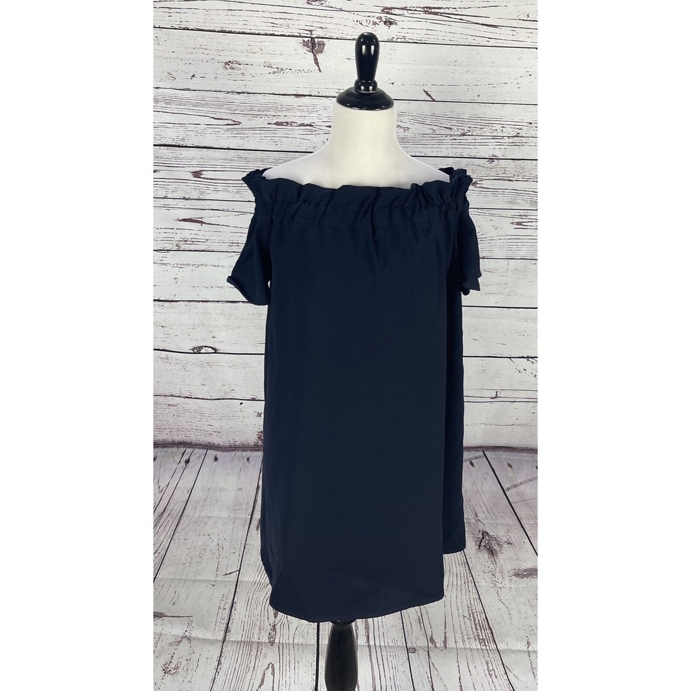 Pleione‎ Navy Blue Off The Shoulder Ruffle Short Dress Size XS Polyester solid